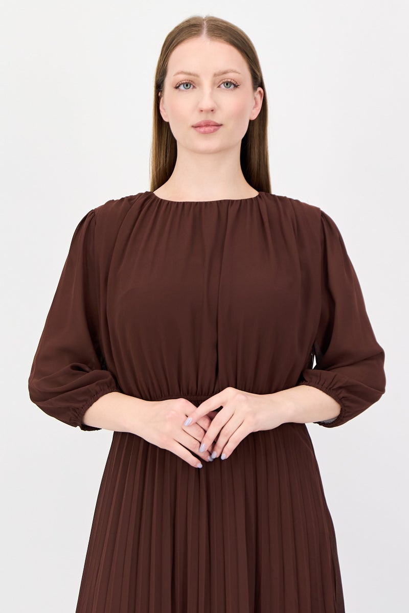 bebe Women Pleated Maxi Dress, Dark Brown - Image 4